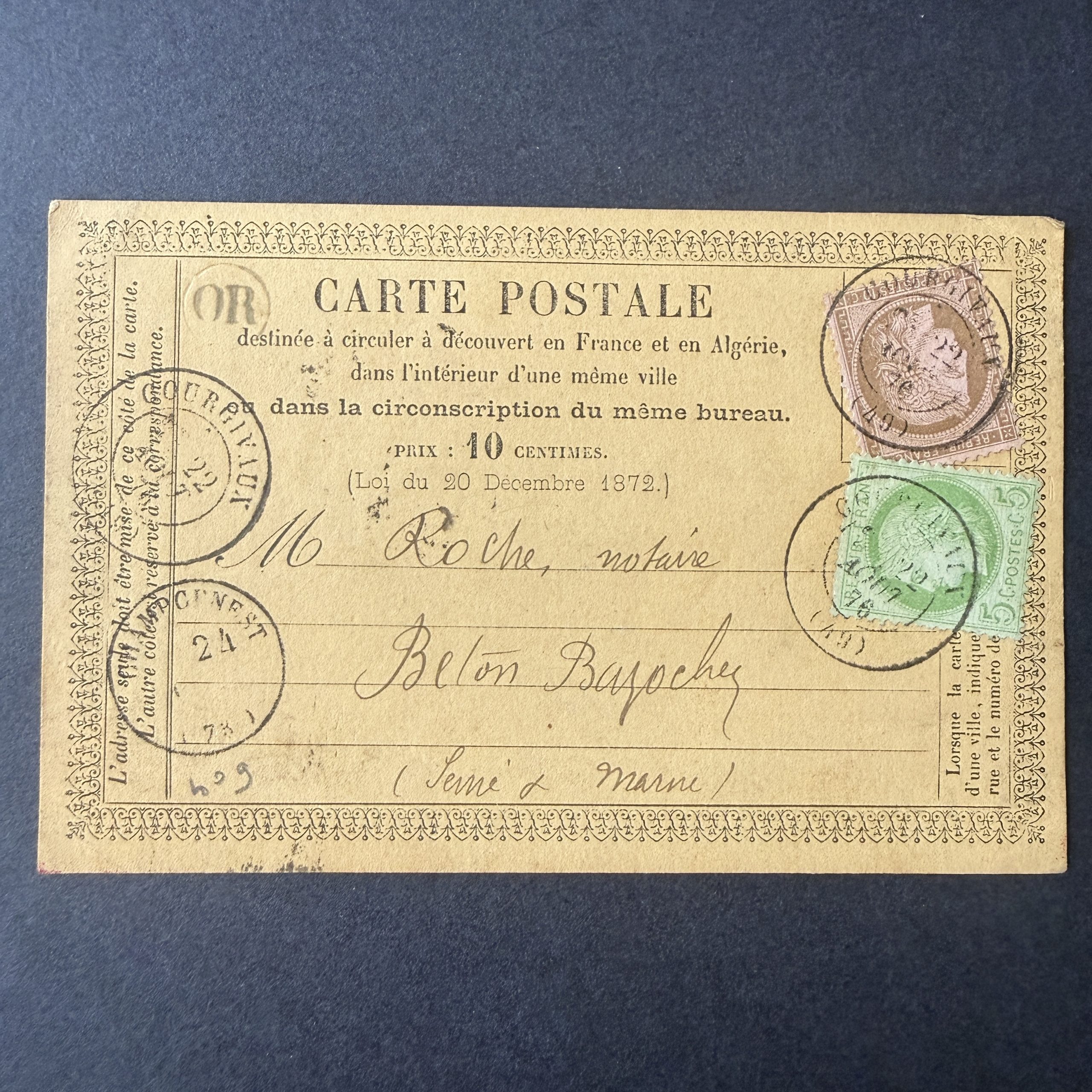 Yvert 53, 58 "Cérès dentelés" oblitérés sur lettre "OR". TB.