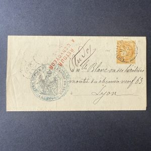 Yvert 43B "Bordeaux 10c bistre" oblitéré cachet à date sur lettre. TB.