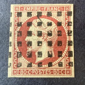 Yvert 17A, "Napoléon 80c carmin" en oblitéré gros points. Signé Roumet. Superbe.