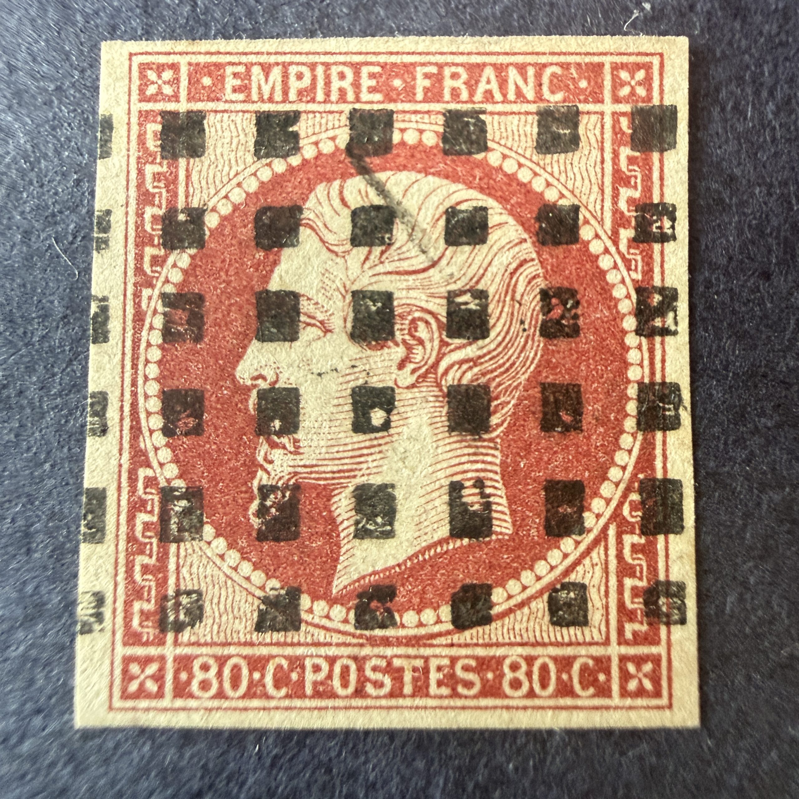 Yvert 17A, "Napoléon 80c carmin" en oblitéré gros points. Signé Roumet. Superbe.