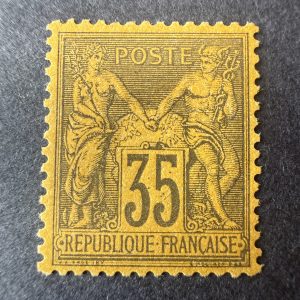 Yvert 93, "Sage 35c noir sur jaune" centré en neuf *. Certificat. Superbe.
