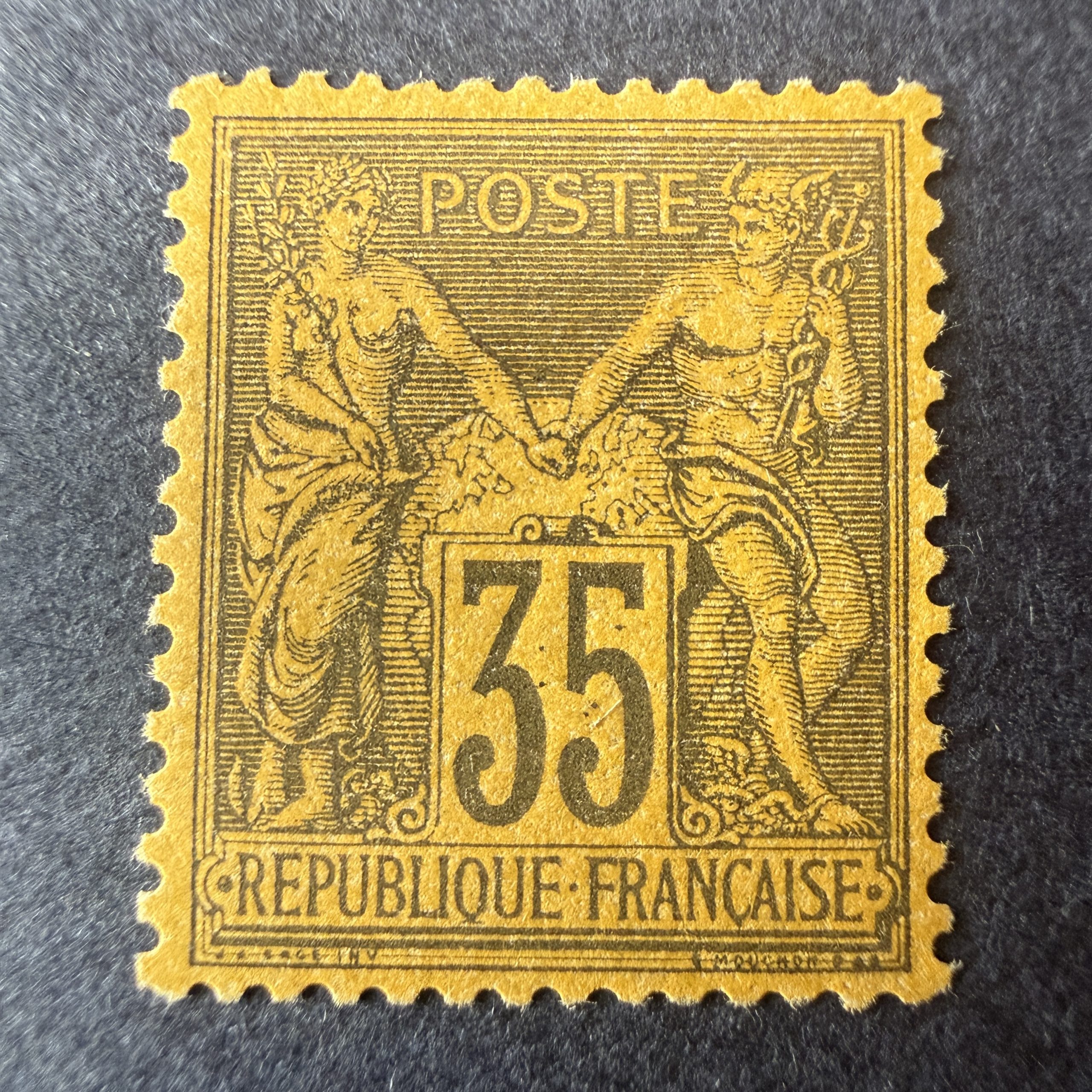 Yvert 93, "Sage 35c noir sur jaune" centré en neuf *. Certificat. Superbe.