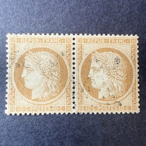 Yvert 36, "Cérès 10c bistre" en paire en oblitéré. Signé Brun. Superbe.