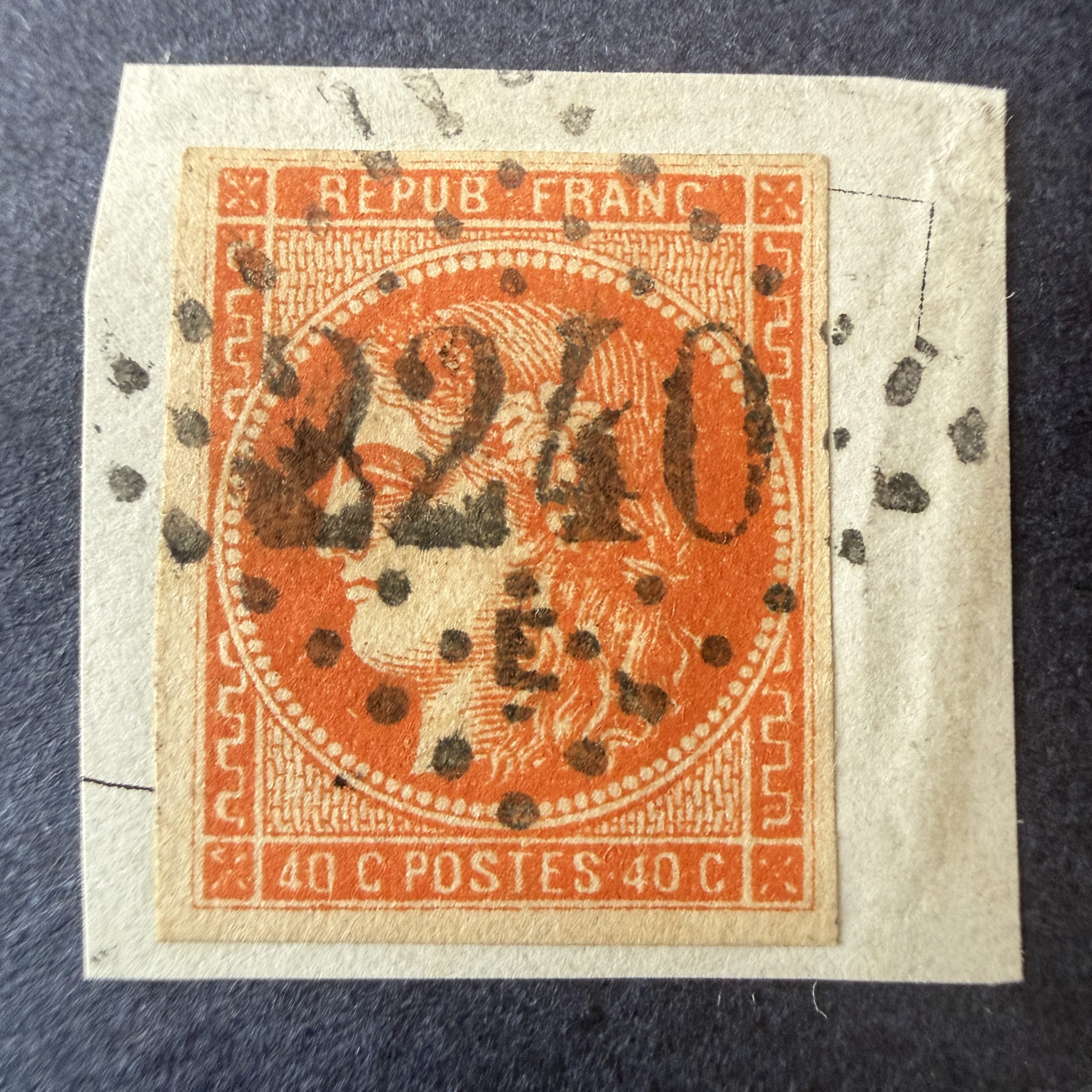 Yvert 48a, "Bordeaux 40c orange vif" en oblitéré. Signé Roumet. Superbe.