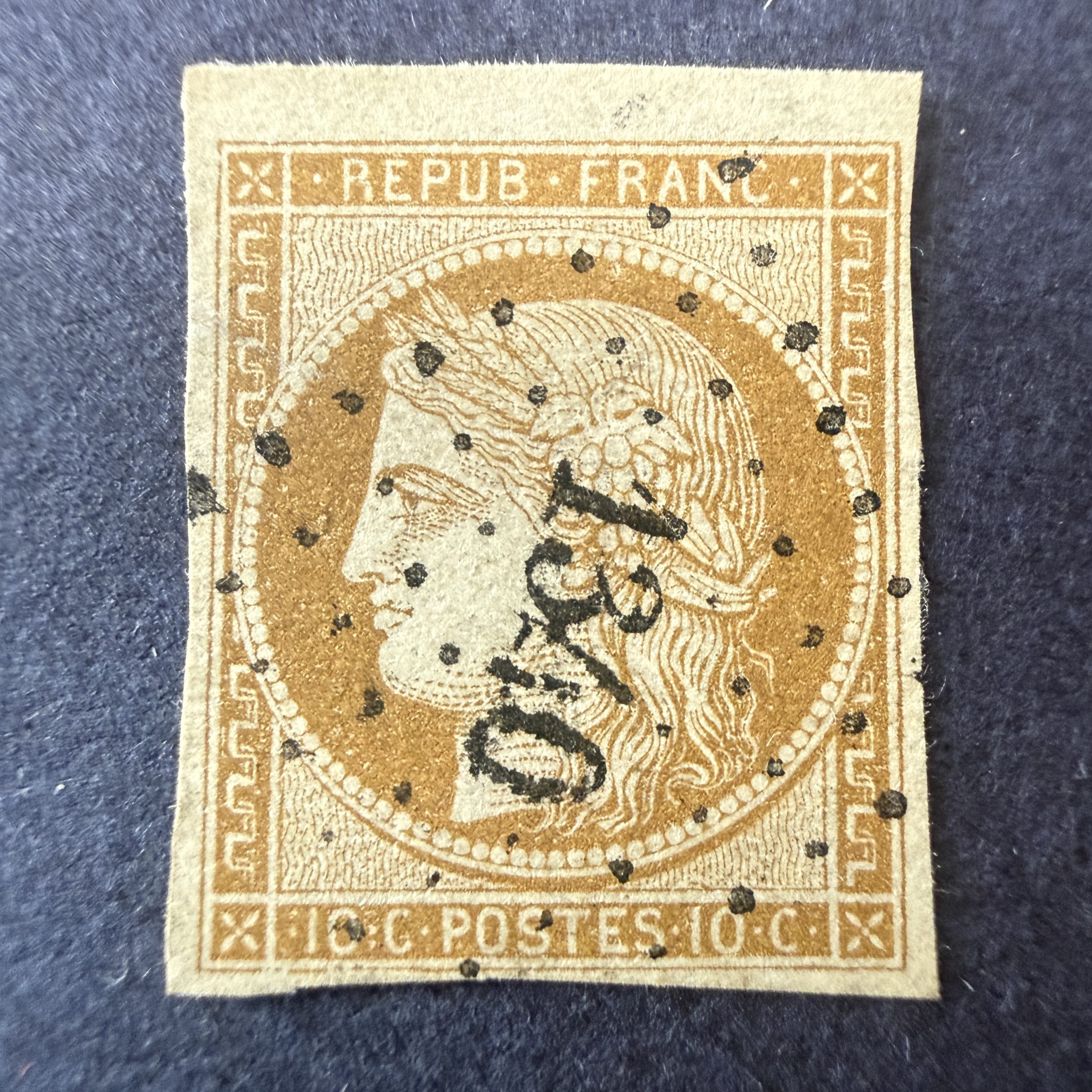 Yvert 1a, "Cérès 10c bistre brun" bdf en oblitéré. Superbe.