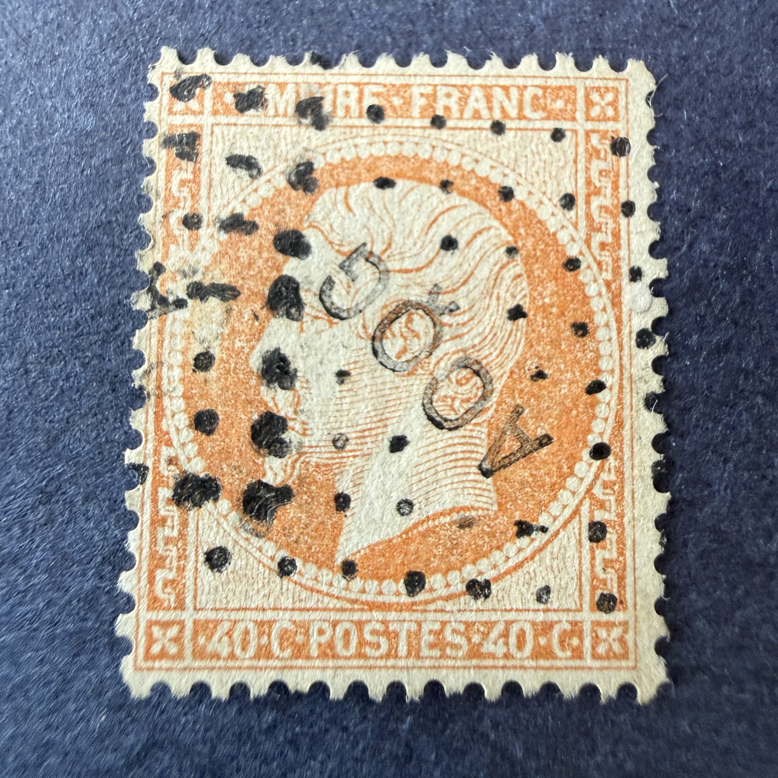 Yvert 23, "Napoléon 40c orange" oblitération "AOQG" armée d'orient. Superbe.