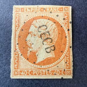 Yvert 16, "Napoléon 40c orange" oblitération "CECB" corps Chine. TB/B.