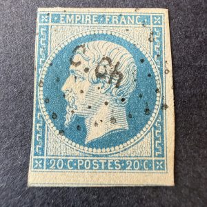 Yvert 14A, "Napoléon 20c bleu" oblitération "C.CH" camp Châlons. TB.