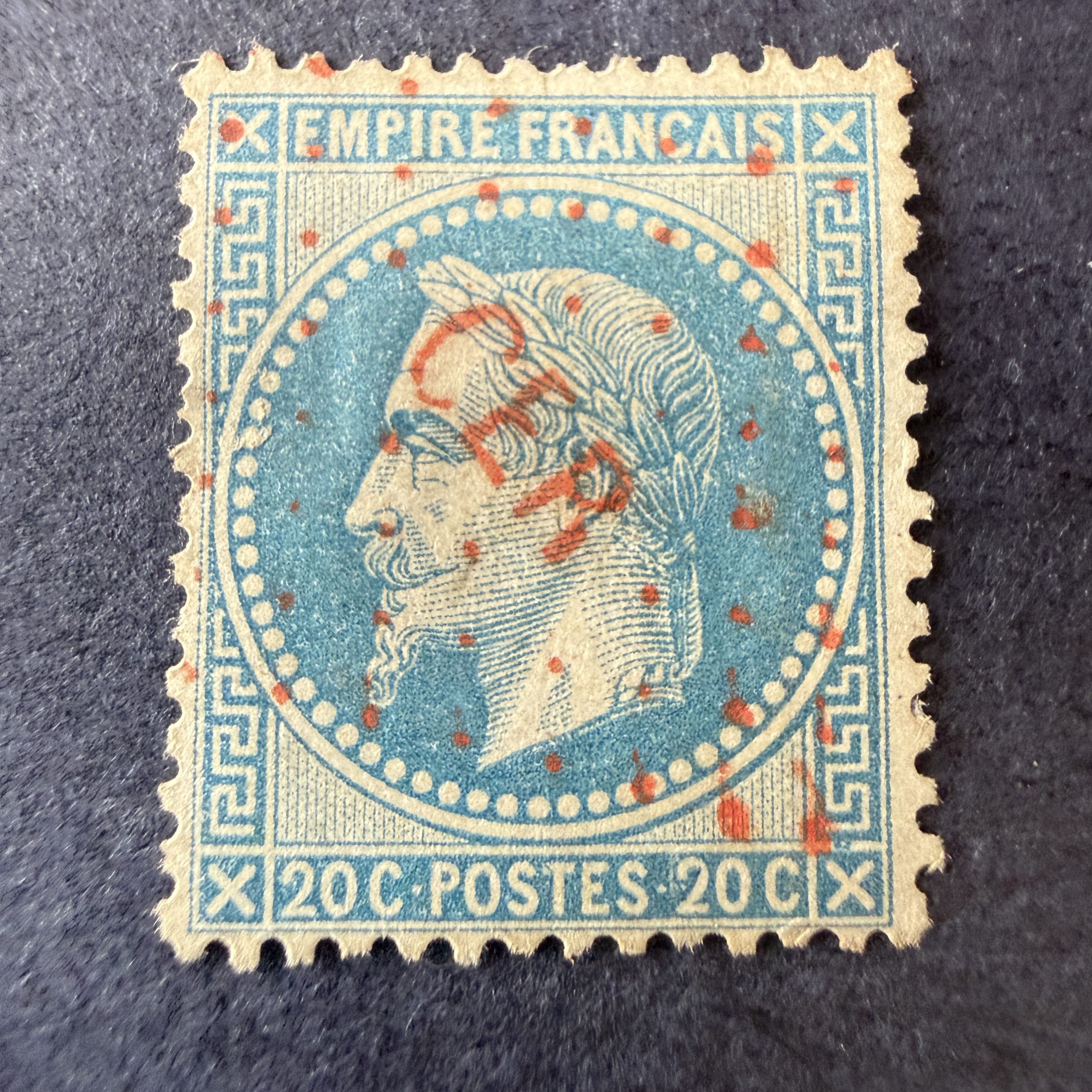 Yvert 29B, "Napoléon lauré 20c bleu" oblitération "CER" corps Italie. TB/B.