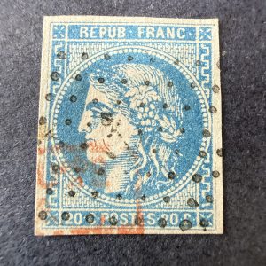 Yvert 46B, "Bordeaux 20c bleu" oblitéré ancre. Superbe.