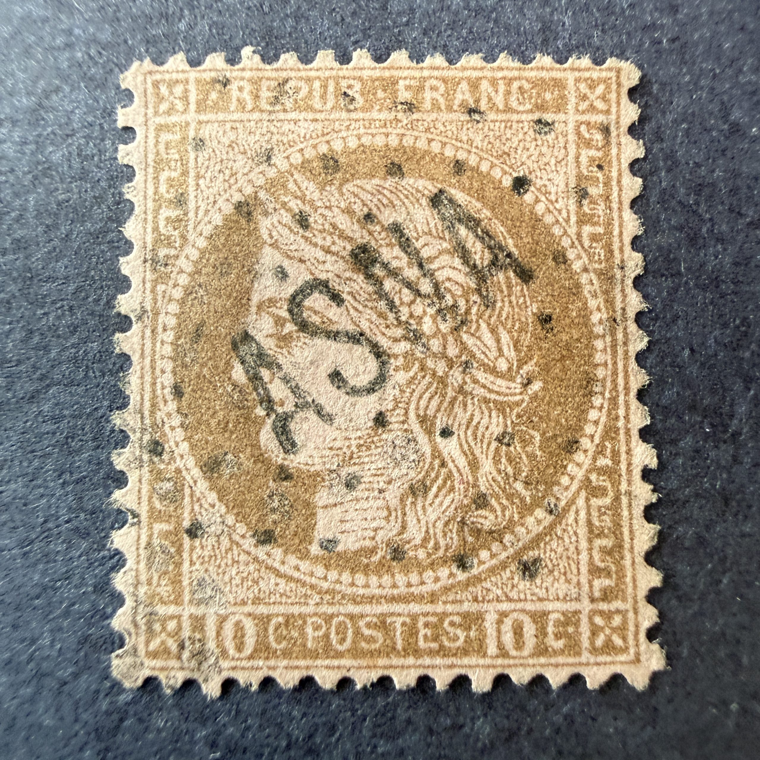Yvert 54, "Cérès 10c dentelé" oblitéré ASNA (assemblée nationale). TB.