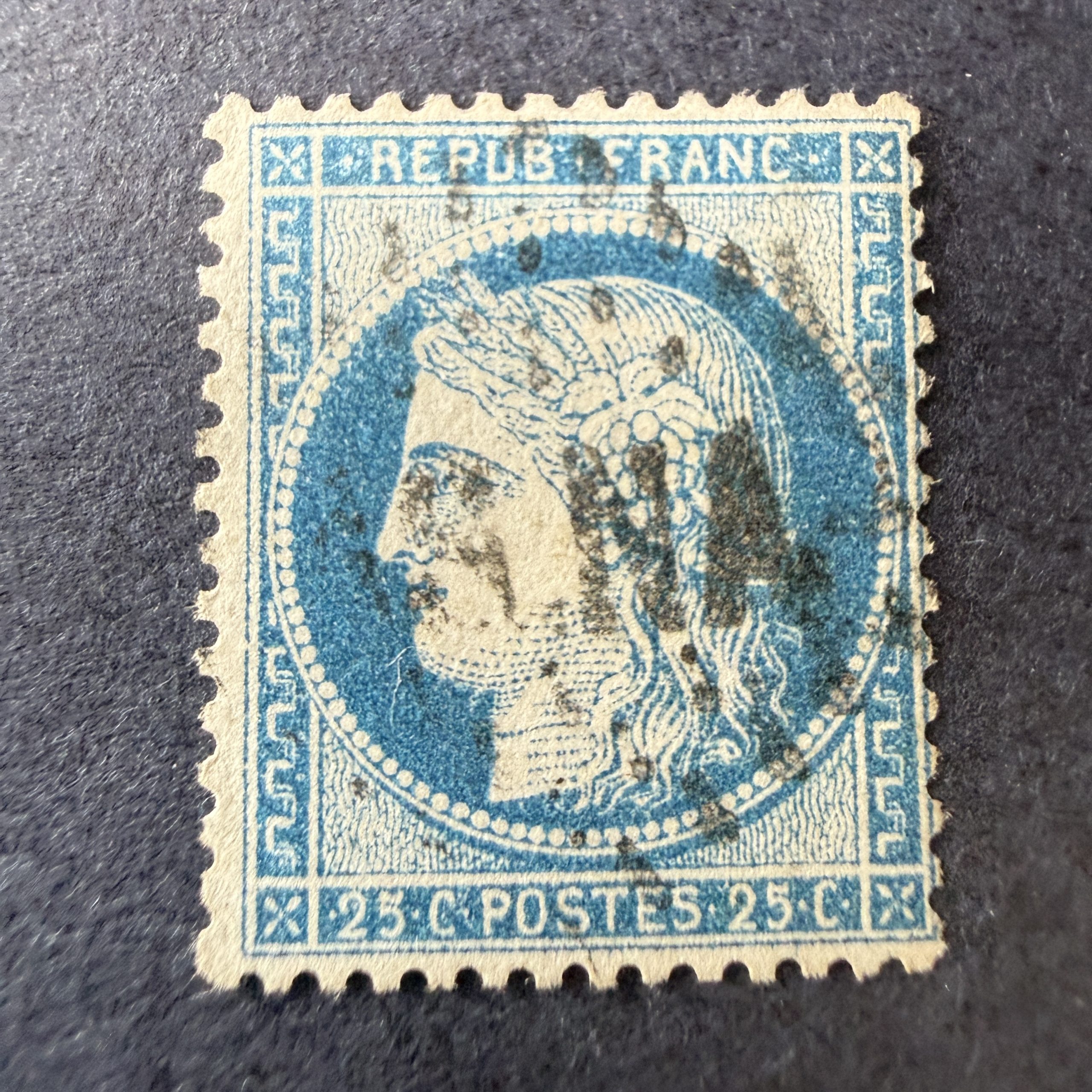 Yvert 60A, "Cérès 25c bleu" oblitéré ASNA (assemblée nationale). TB.