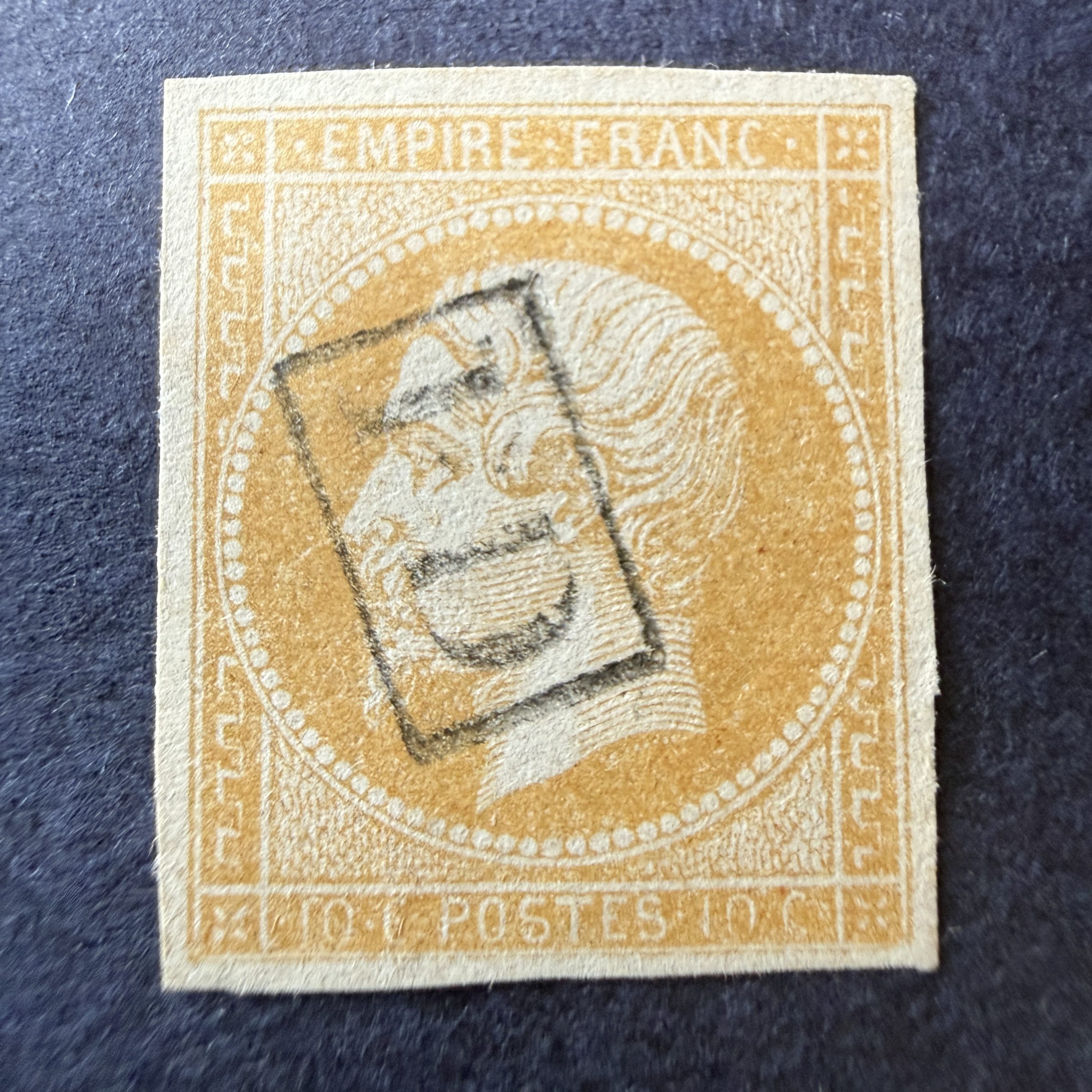 Yvert 13Ab, "Napoléon 10c jaune citron" oblitéré "PD". Superbe.