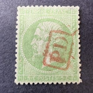 Yvert 20, "Napoléon 5c vert" oblitéré "PD" en rouge. Superbe.