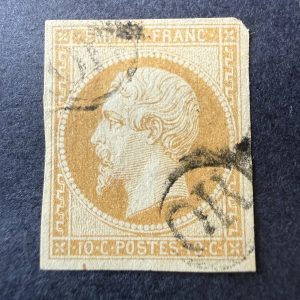 Yvert 13A, "Napoléon 10c bistre" oblitéré "OR". TB/B.