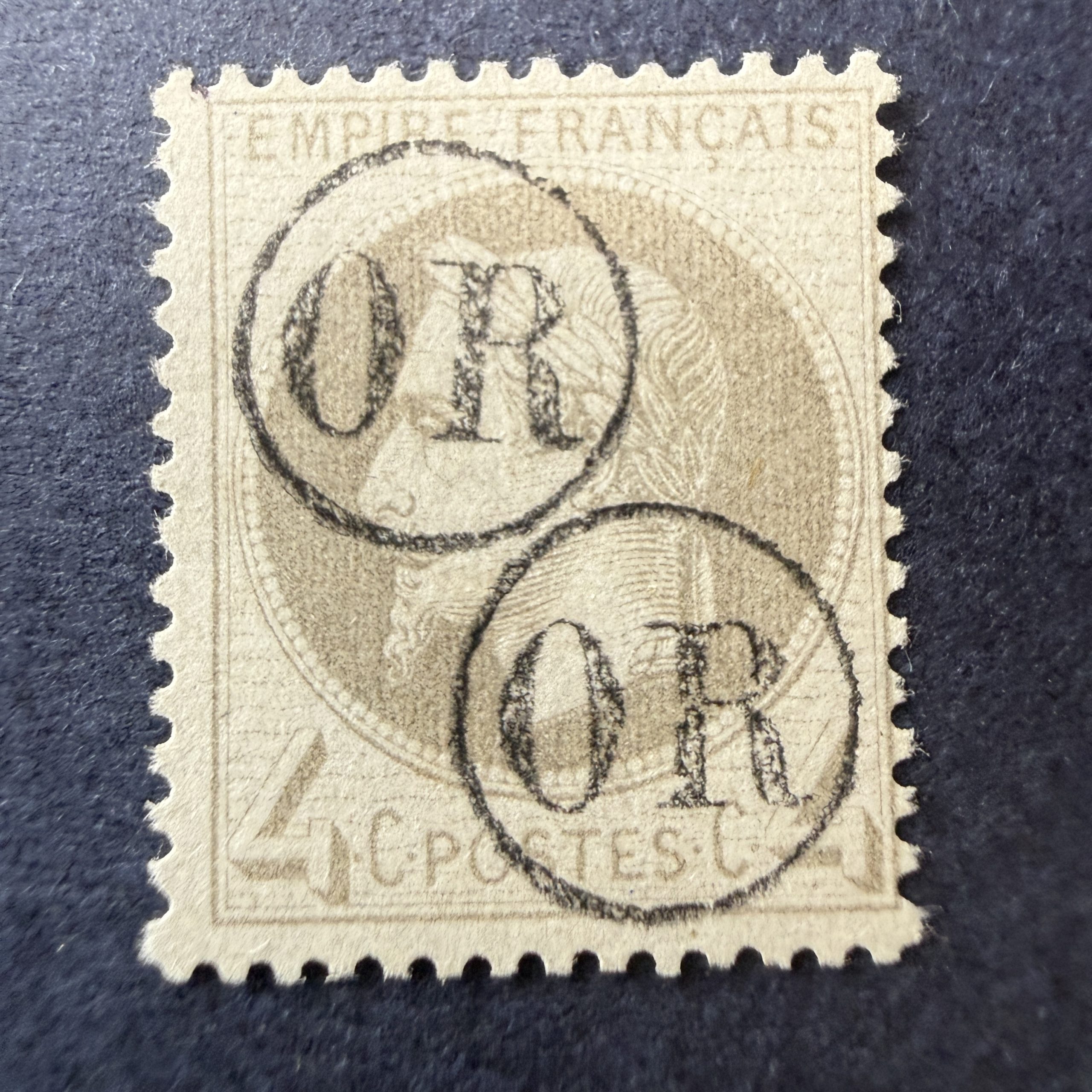 Yvert 27B, "Napoléon lauré 4c" oblitéré "OR". Superbe.