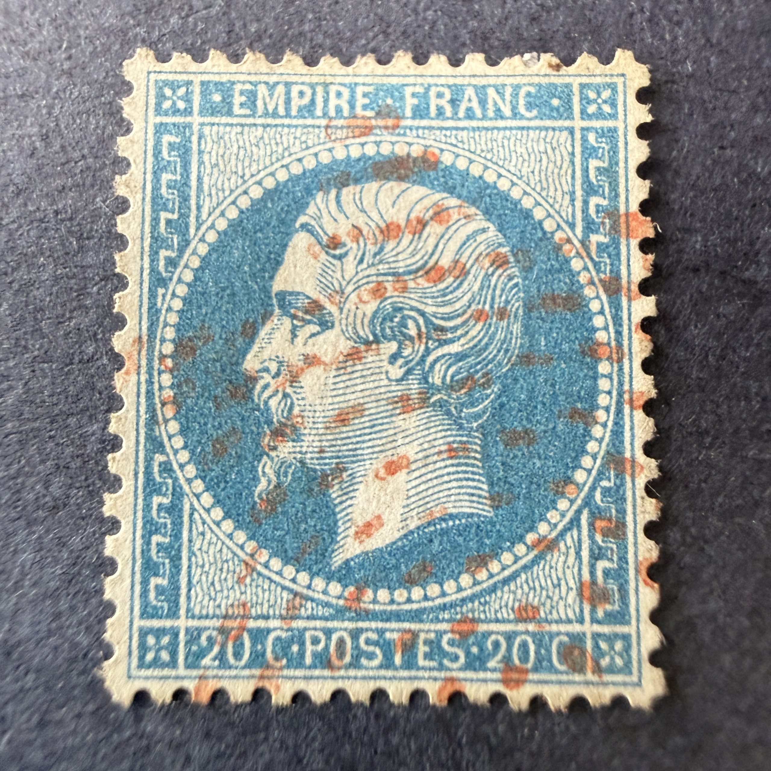 Yvert 22, "Napoléon 20c" oblitéré étoile rouge. Superbe.