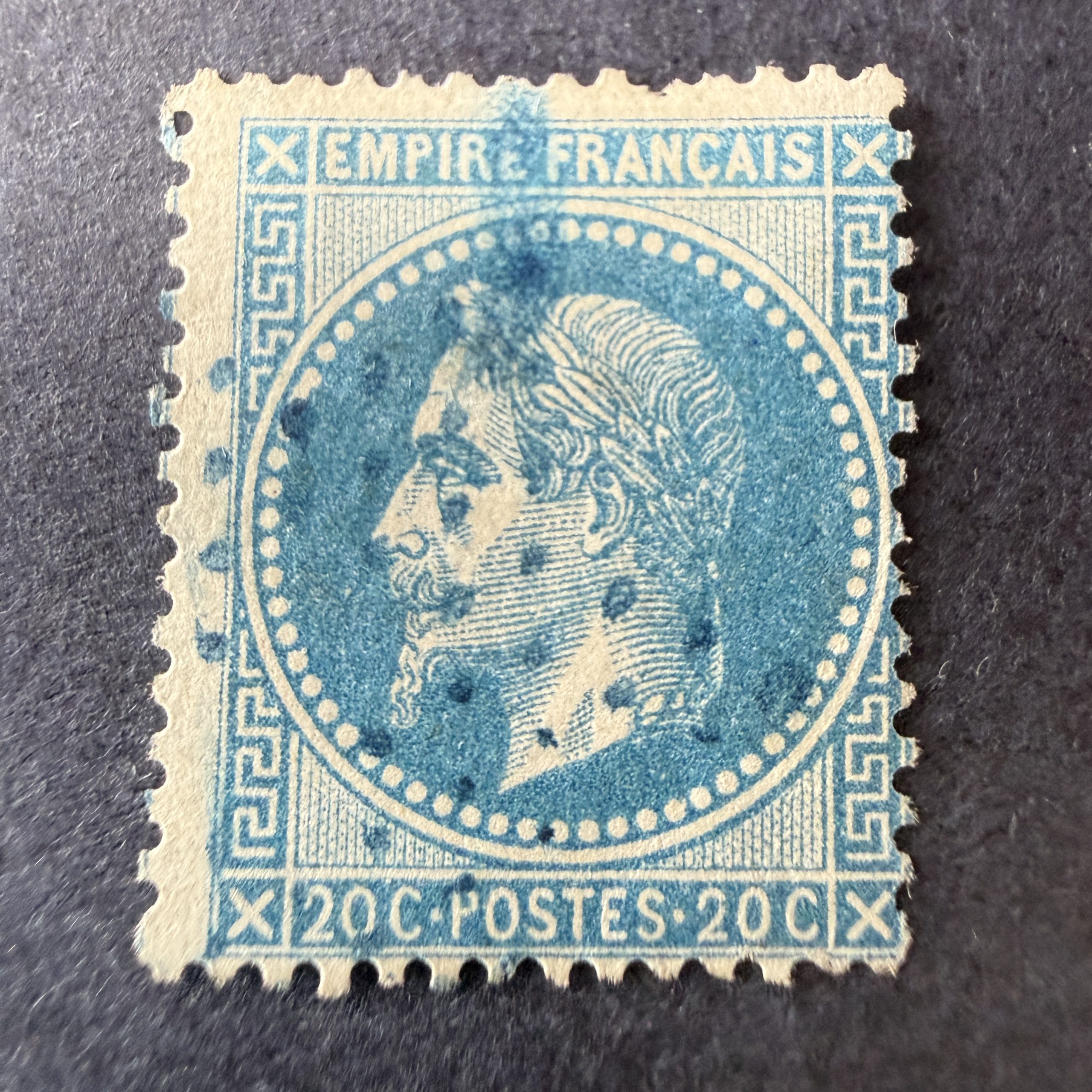 Yvert 29B, "Napoléon lauré 20c" oblitéré étoile bleue. TB.