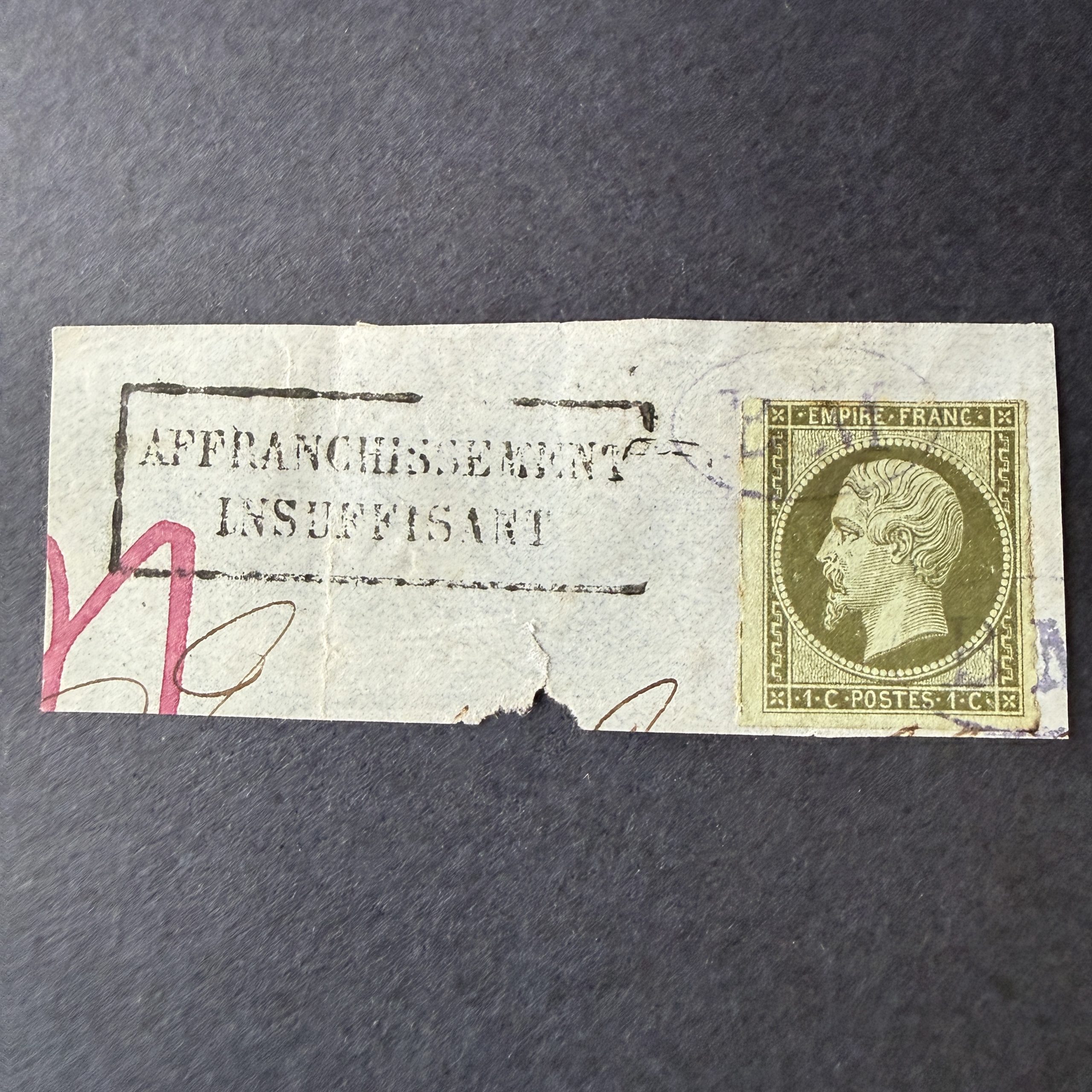 Yvert 11, "Napoléon 1c olive" oblitéré "BM" boîte mobile. TB.