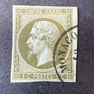 Yvert 11, "Napoléon 1c olive" oblitéré "Monaco". Superbe.