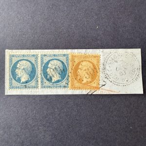 Yvert 21 et 22 (paire), "Napoléon" oblitéré GC 5095 "Salonique". SUP.