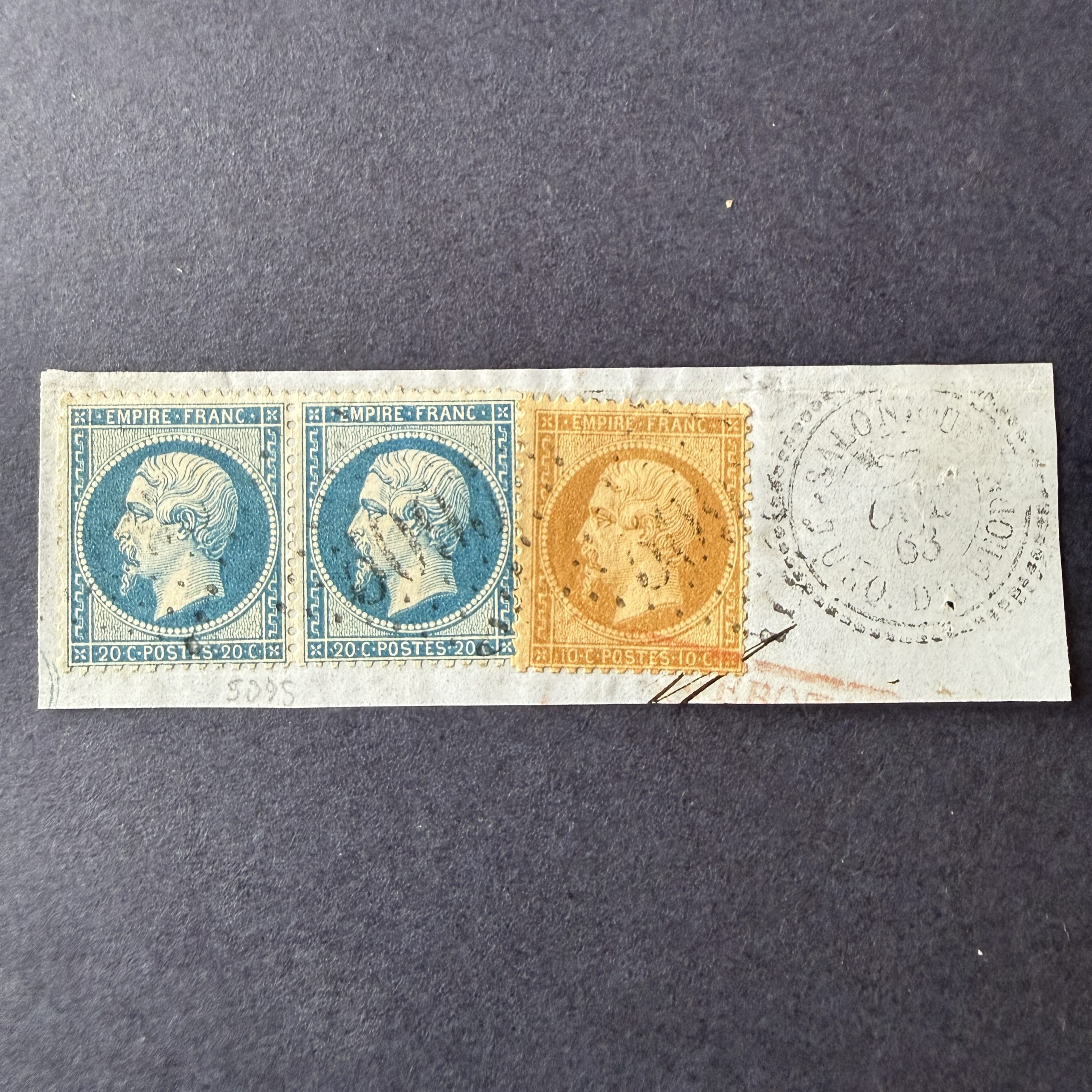 Yvert 21 et 22 (paire), "Napoléon" oblitéré GC 5095 "Salonique". SUP.