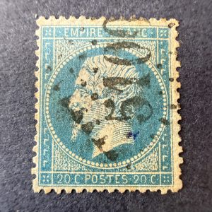 Yvert 22, "Napoléon 20c bleu" oblitéré GC 5100 "Trébizonde". TB.