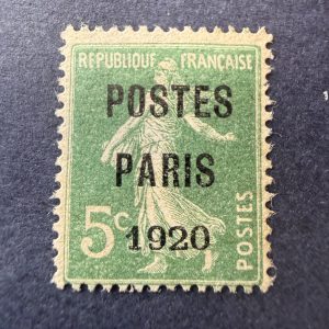 Préoblitéré Yvert 24, "Semeuse 5c 1920" en neuf. Signé Roumet. TB.