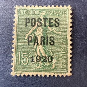 Préoblitéré Yvert 25, "Semeuse 15c 1920" centré en neuf. Superbe.