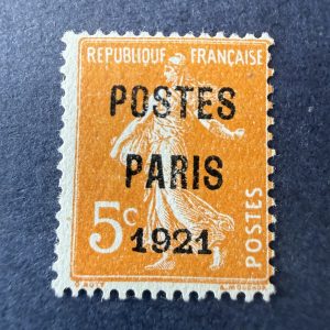 Préoblitéré Yvert 27, "Semeuse 5c 1921" en neuf. Signé Calves. TB.