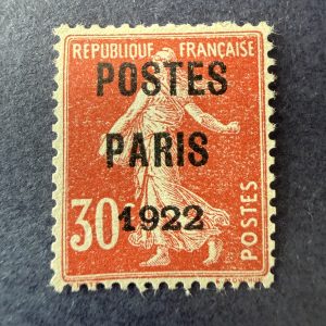 Préoblitéré Yvert 32, "Semeuse 30c 1922" centré en neuf. Signé Brun. SUP.