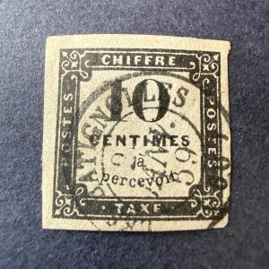 Taxe Yvert 1, "Chiffre taxe 10c" en oblitéré (2ème jour utilisation). Signé Calves. SUP.