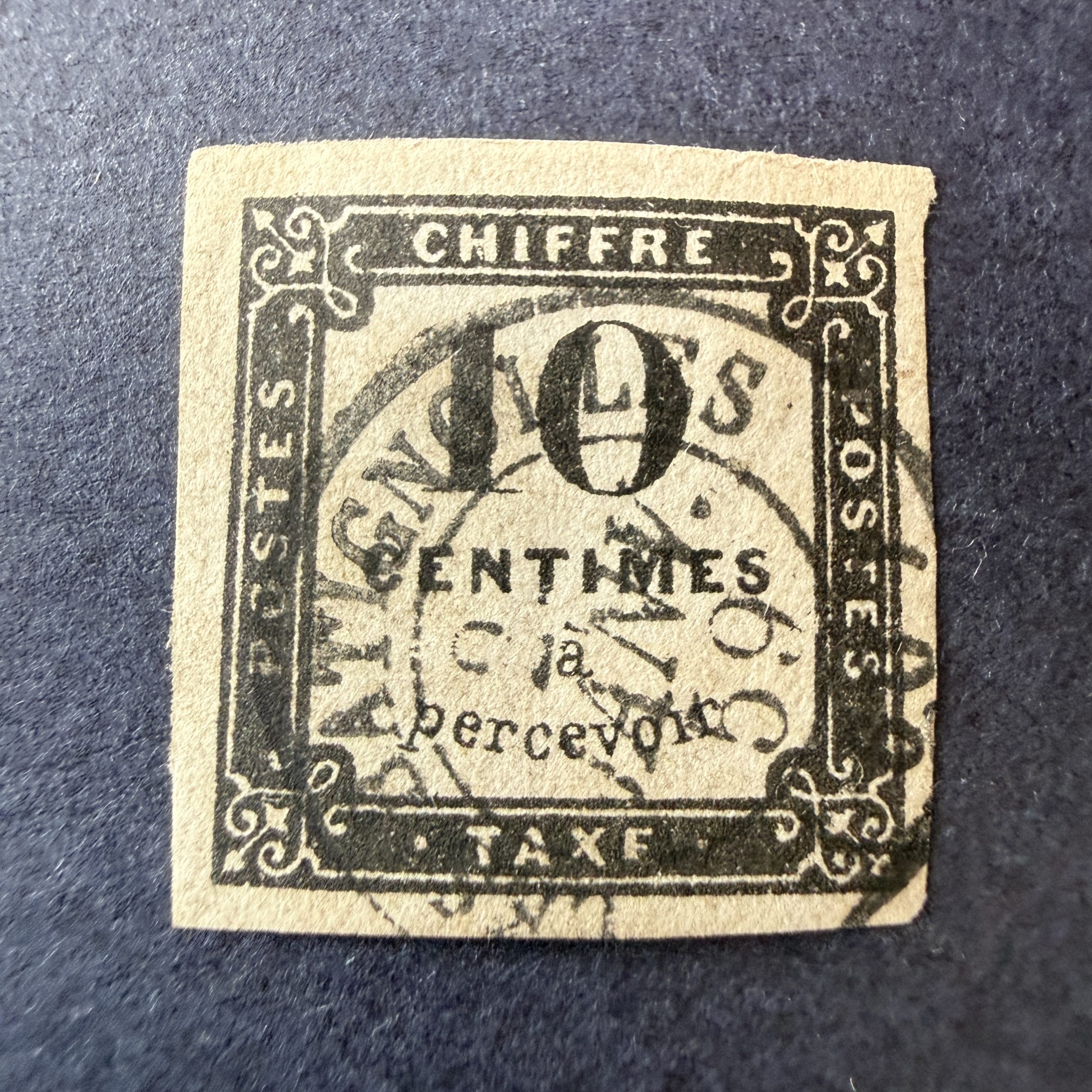 Taxe Yvert 1, "Chiffre taxe 10c" en oblitéré (2ème jour utilisation). Signé Calves. SUP.