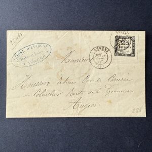 Taxe Yvert 5A, "Chiffre Taxe 25c" en oblitéré sur lettre. Superbe.