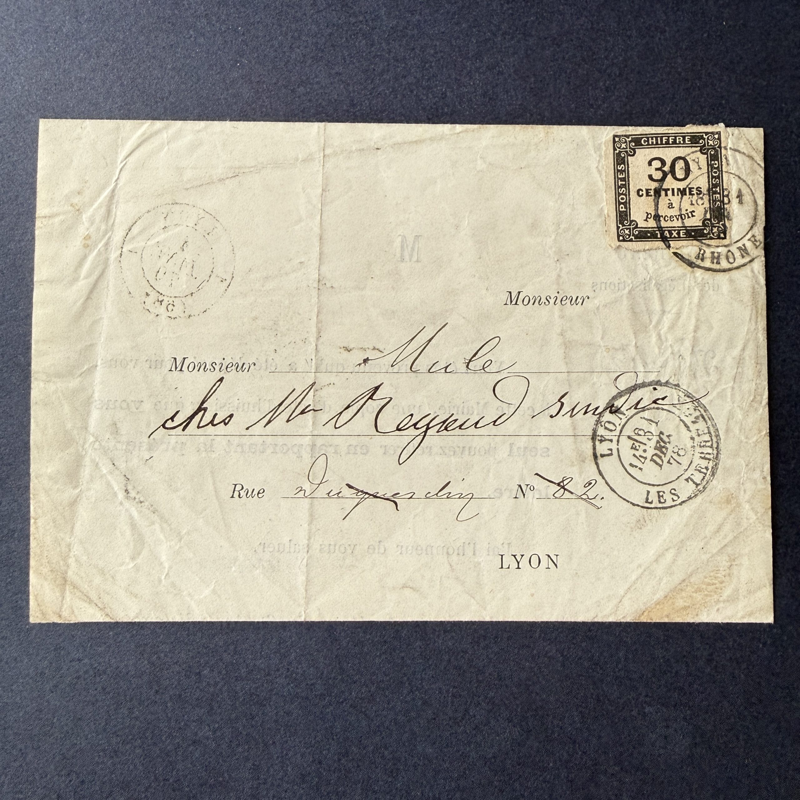 Taxe Yvert 6, "Chiffre Taxe 30c" en oblitéré sur lettre. TB.