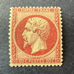Yvert 24, "Napoléon 80c rose" en neuf * (légère). Signé Brun. TB.