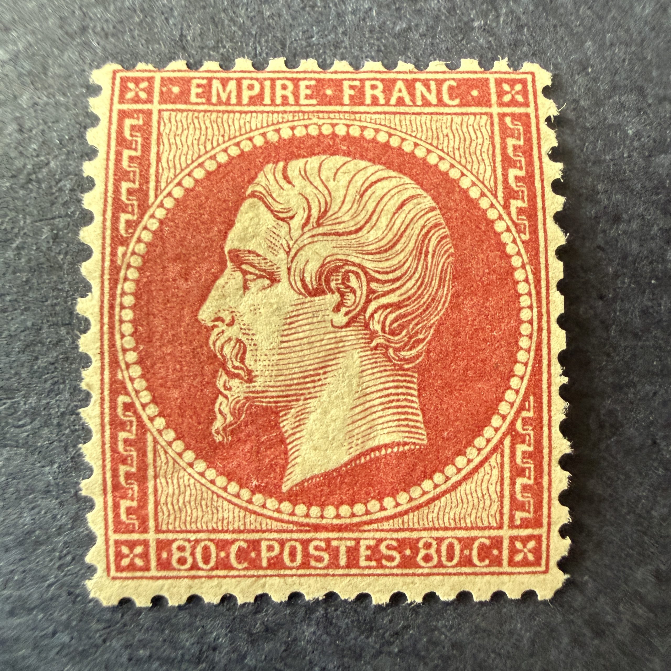 Yvert 24, "Napoléon 80c rose" en neuf * (légère). Signé Brun. TB.