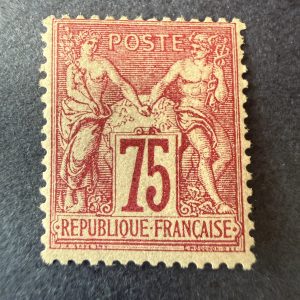 Yvert 71, "Sage 75c rose" type I en neuf * (légère). Signé Calves. TB.