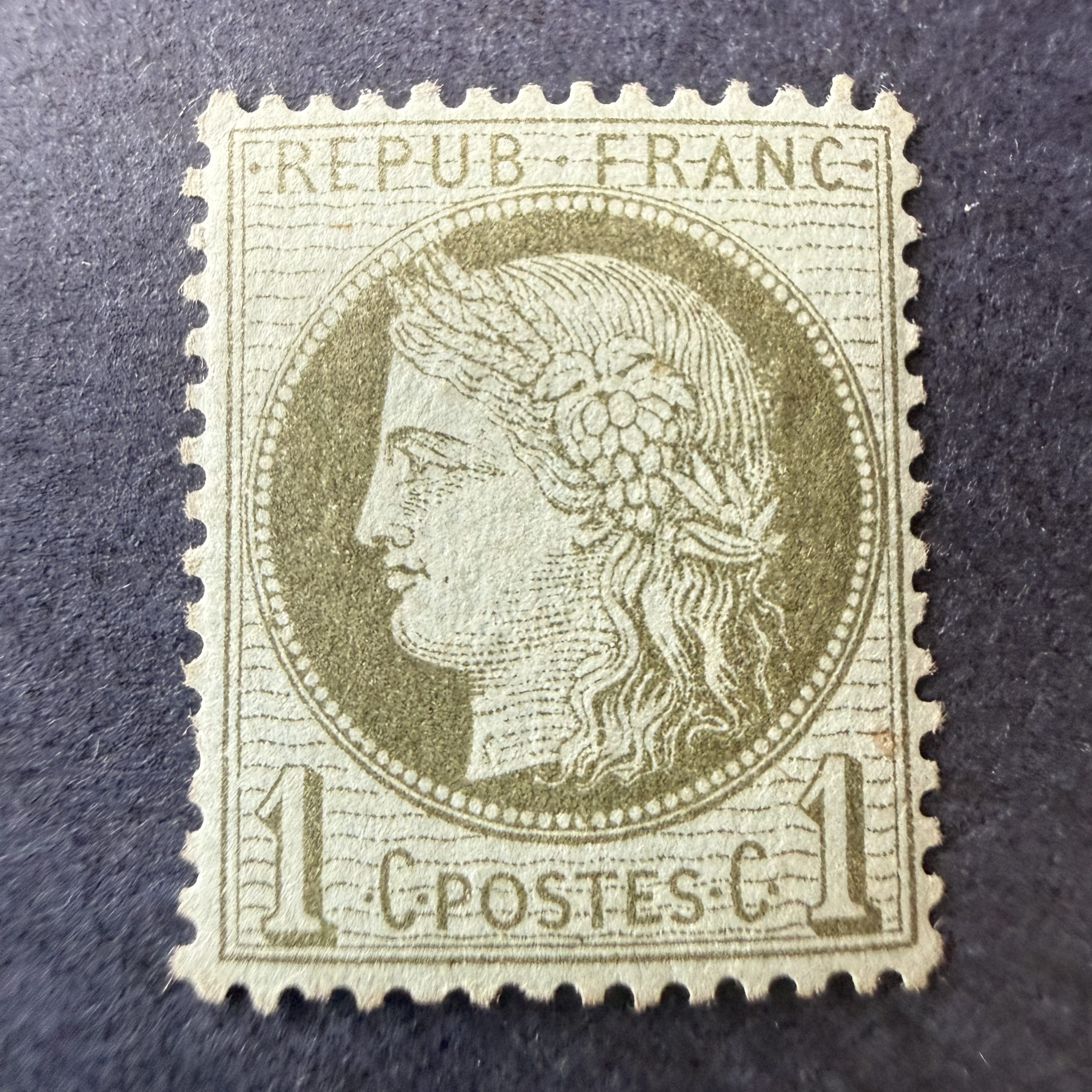 Yvert 50, "Cérès dentelé 1c" en neuf ** sans charnière. TB.