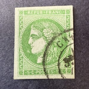 Yvert 42B, "Bordeaux 5c vert" en oblitéré. Signé Brun. Superbe.