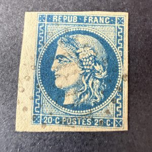 Yvert 46B, "Bordeaux 20c bleu" en oblitéré. Superbe.