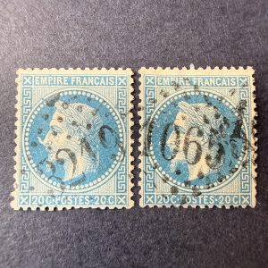 Yvert 29Bb et Bc, "Napoléon 20c" corne et abeilles en oblitérés. TB.