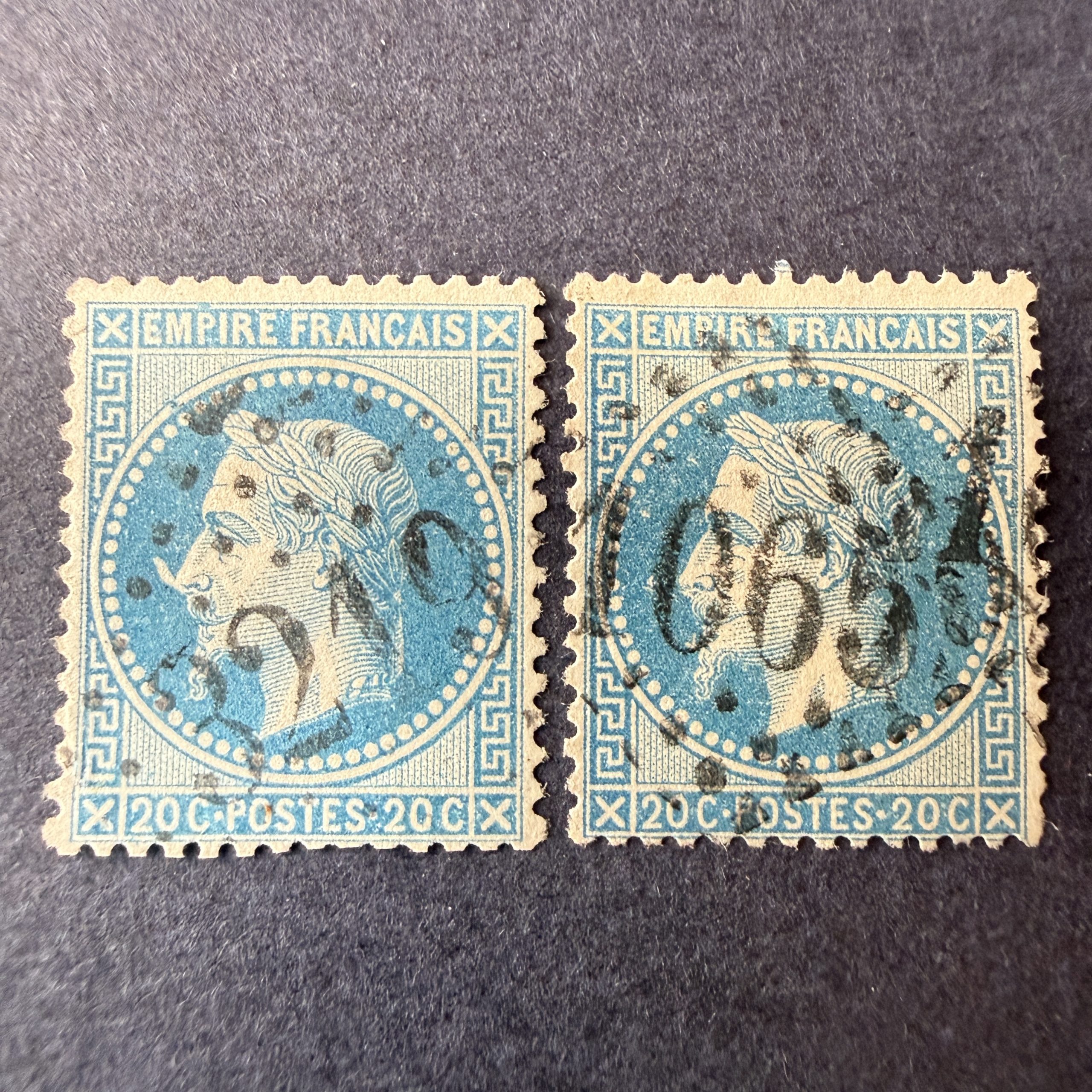 Yvert 29Bb et Bc, "Napoléon 20c" corne et abeilles en oblitérés. TB.