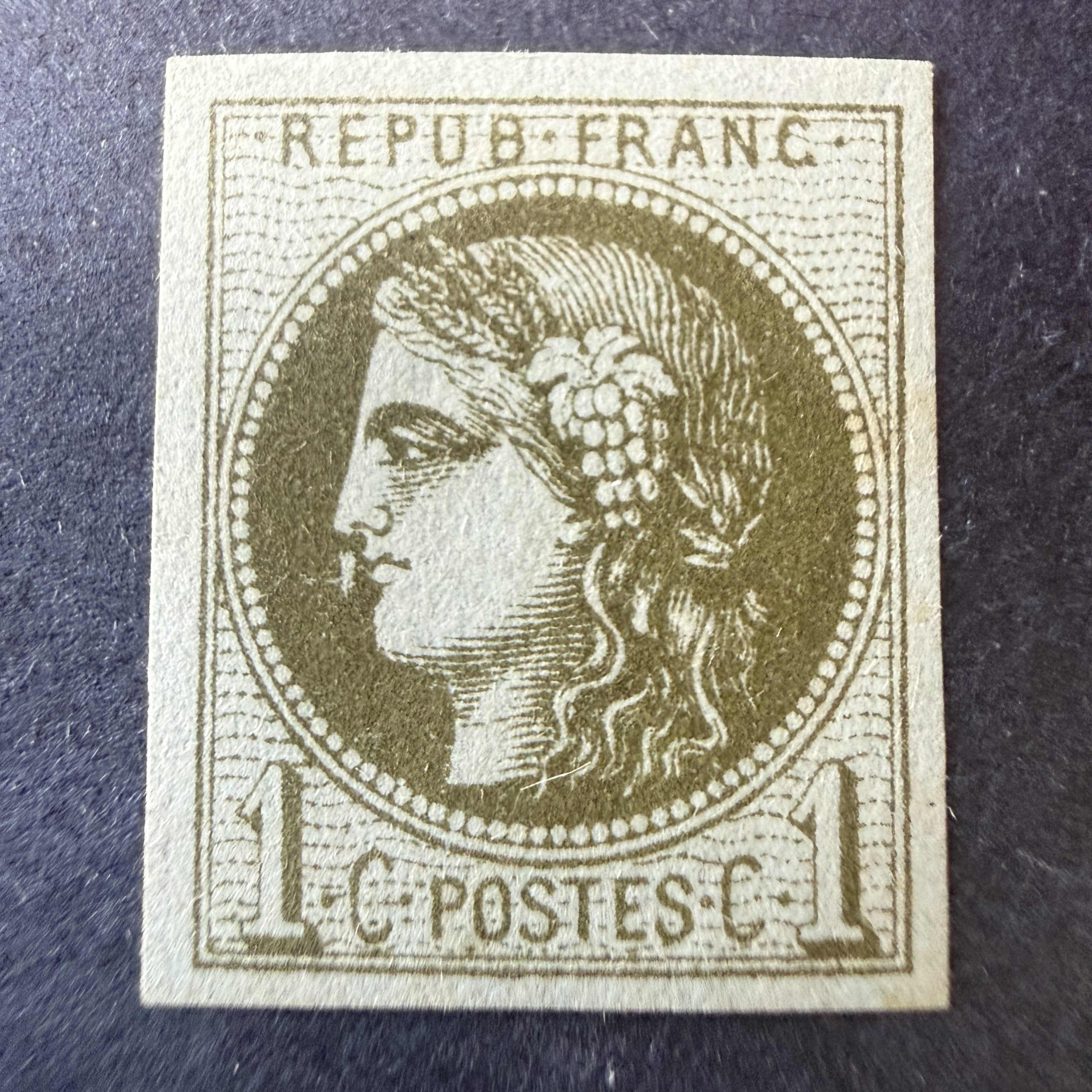 Yvert 39Cb, "Bordeaux 1c olive foncé" en neuf * avec variété. TB.