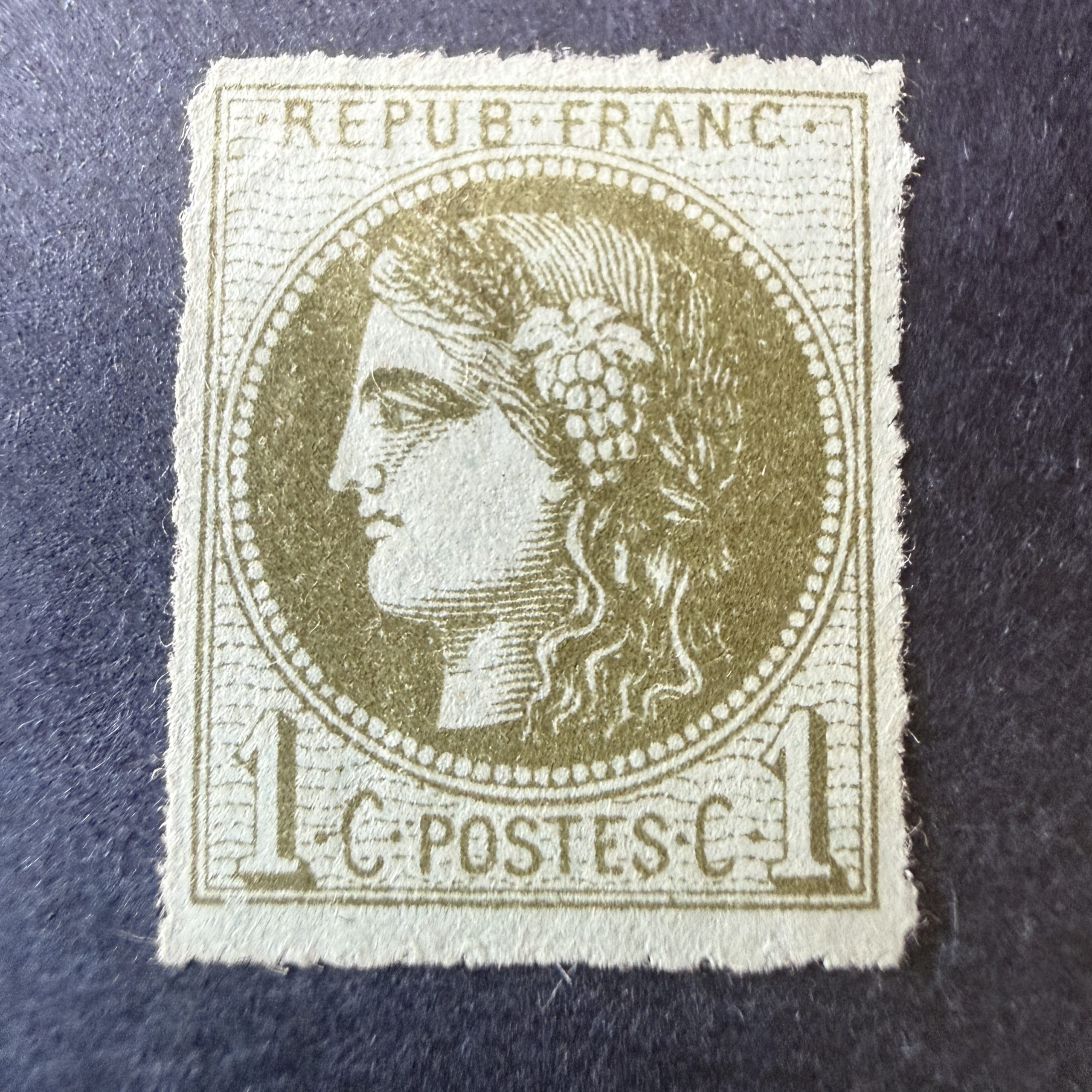 Yvert 39C, "Bordeaux 1c olive" percé en ligne en neuf *. TB/B.