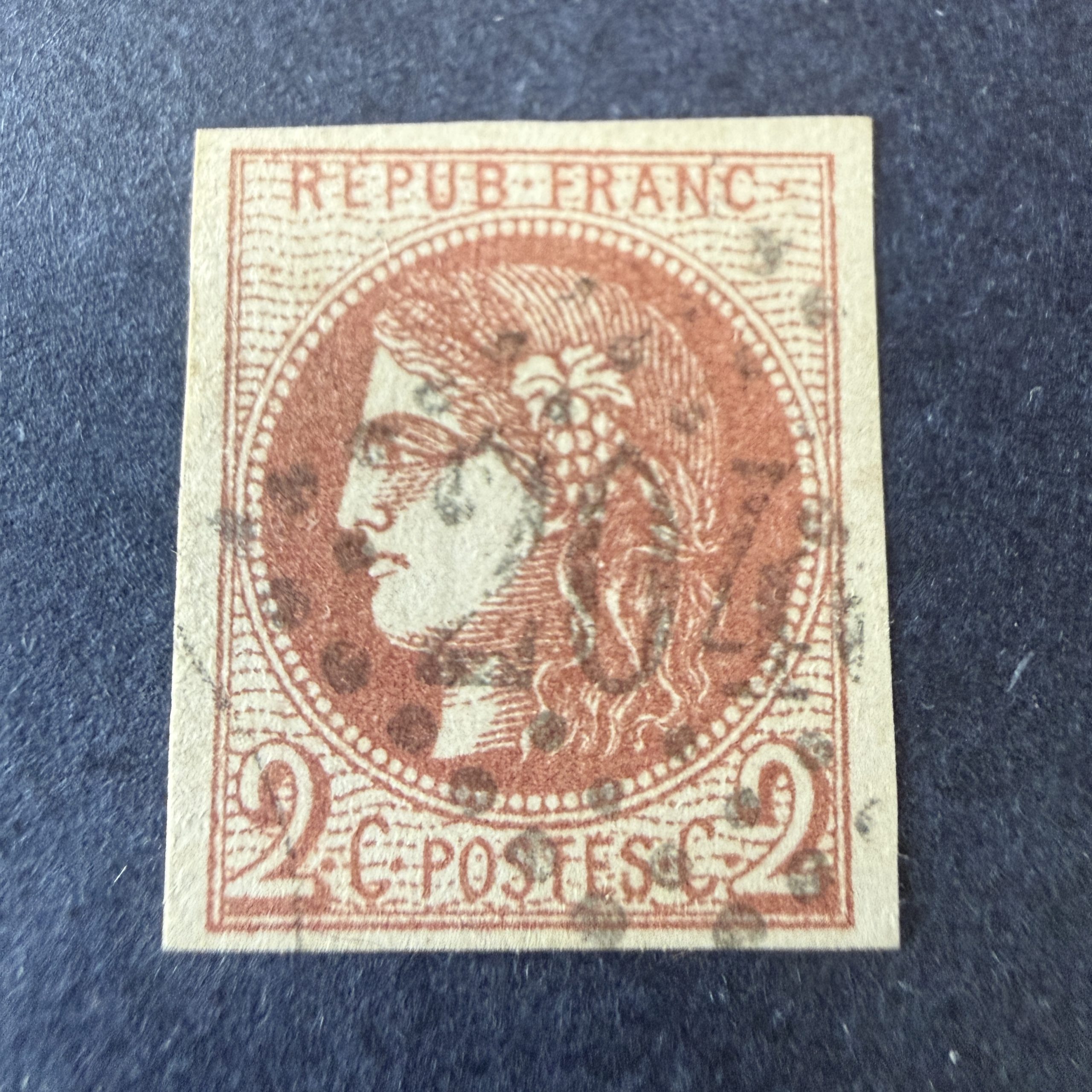 Yvert 40B, "Bordeaux 2c brun rouge" en oblitéré. Signé Scheller. SUP.