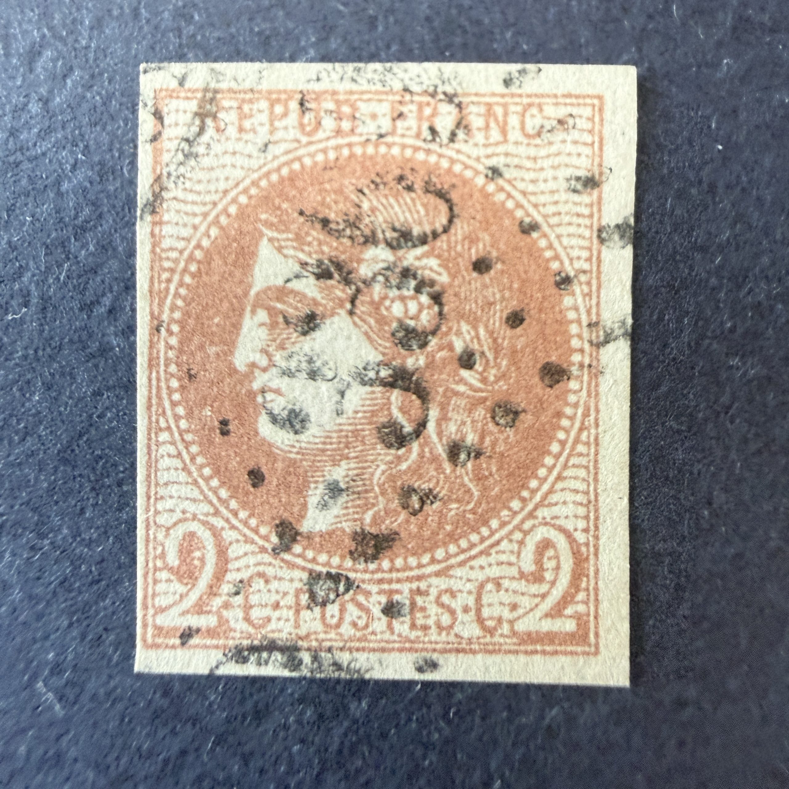 Yvert 40B, "Bordeaux 2c brun rouge" en oblitéré. Signé Scheller. TB.