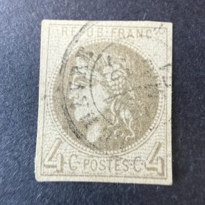 Yvert 41B, "Bordeaux 4c gris" en oblitéré cachet. Signé Scheller. TB.