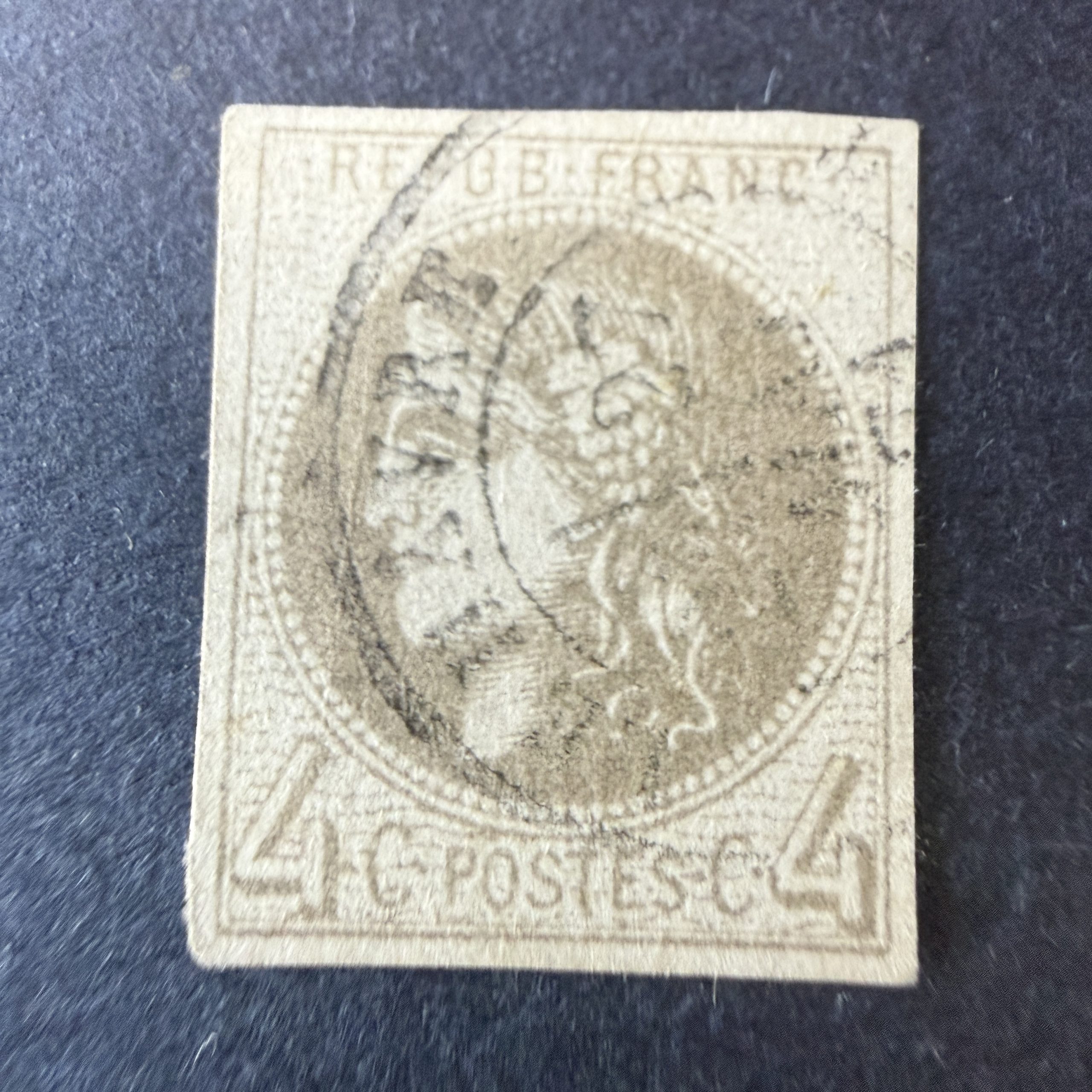 Yvert 41B, "Bordeaux 4c gris" en oblitéré cachet. Signé Scheller. TB.