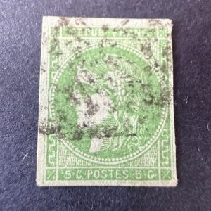 Yvert 42Bi, "Bordeaux 5c vert émeraude clair" en oblitéré. TB.